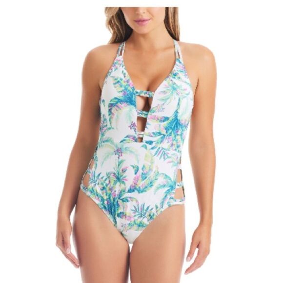 JESSICA SIMPSON Womens Printed Cut-Out One-Piece Swimsuit S swimwear - Picture 5 of 14